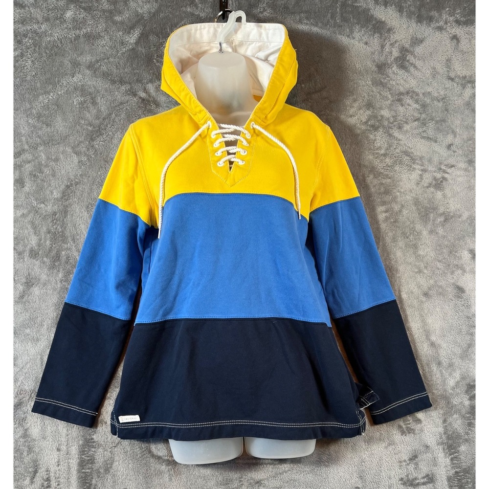 Lauren Ralph Lauren Colorblock Sweatshirt Hoodie Womens Med Blue Yellow Lace Up